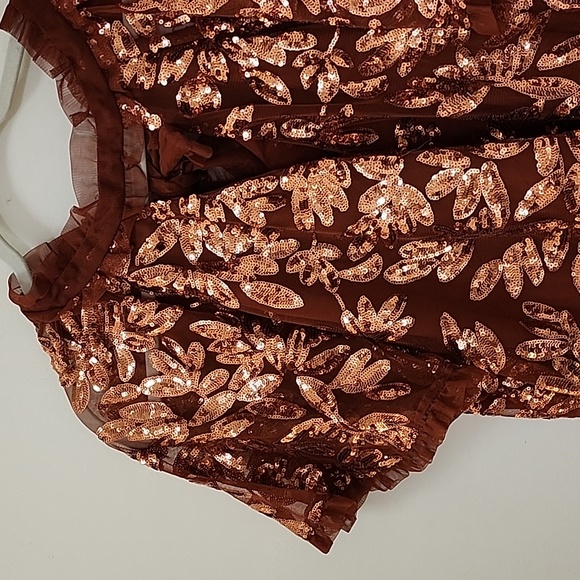 Anthropologie Womens Burnt Orange Floral Sequin Cut Out Blouse Top Size XL - Picture 7 of 16